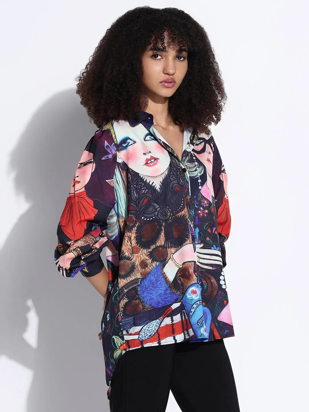 Women's Graphic Multi Oversized Shirt Fade Resistant Coating AntiBacterialTreatment
