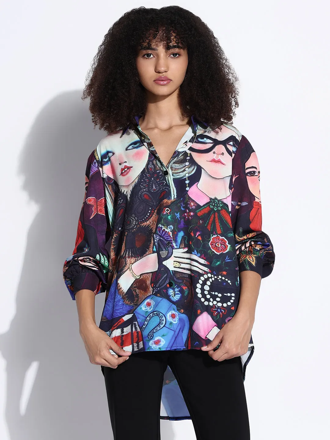 Women's Graphic Multi Oversized Shirt Durable Colorfast Finish