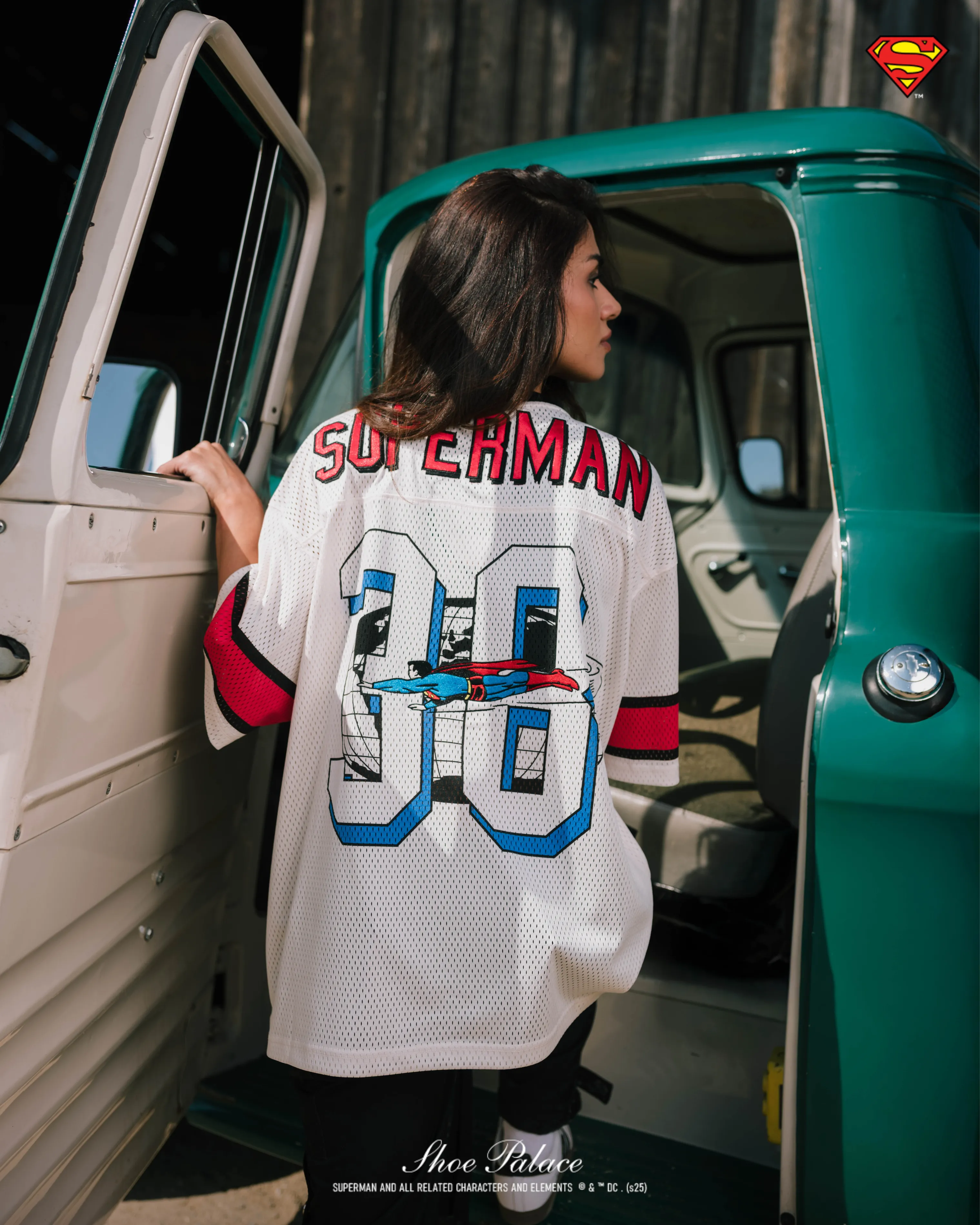 Superman x Shoe Palace 38 Mesh Mens Jersey (Beige/Red) Cool Weather Weekend Wear