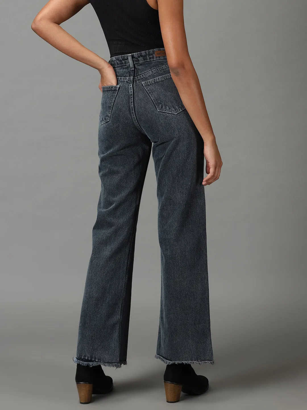 Women's Grey Straight Fit High-Rise Light Fade Stretchable Jeans Evening Stroll Stretch Breathable Casual Friday Durable Athlete Fit