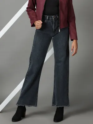 Women's Grey Straight Fit High-Rise Light Fade Stretchable Jeans Smart Fit Design