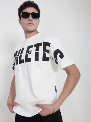 loose fitting homecoming Men's White Oversized Typography T-Shirt
