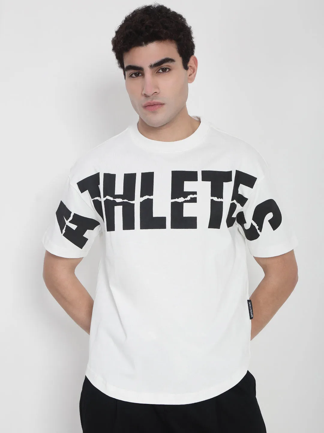 Comfort and Fit Men's White Oversized Typography T-Shirt
