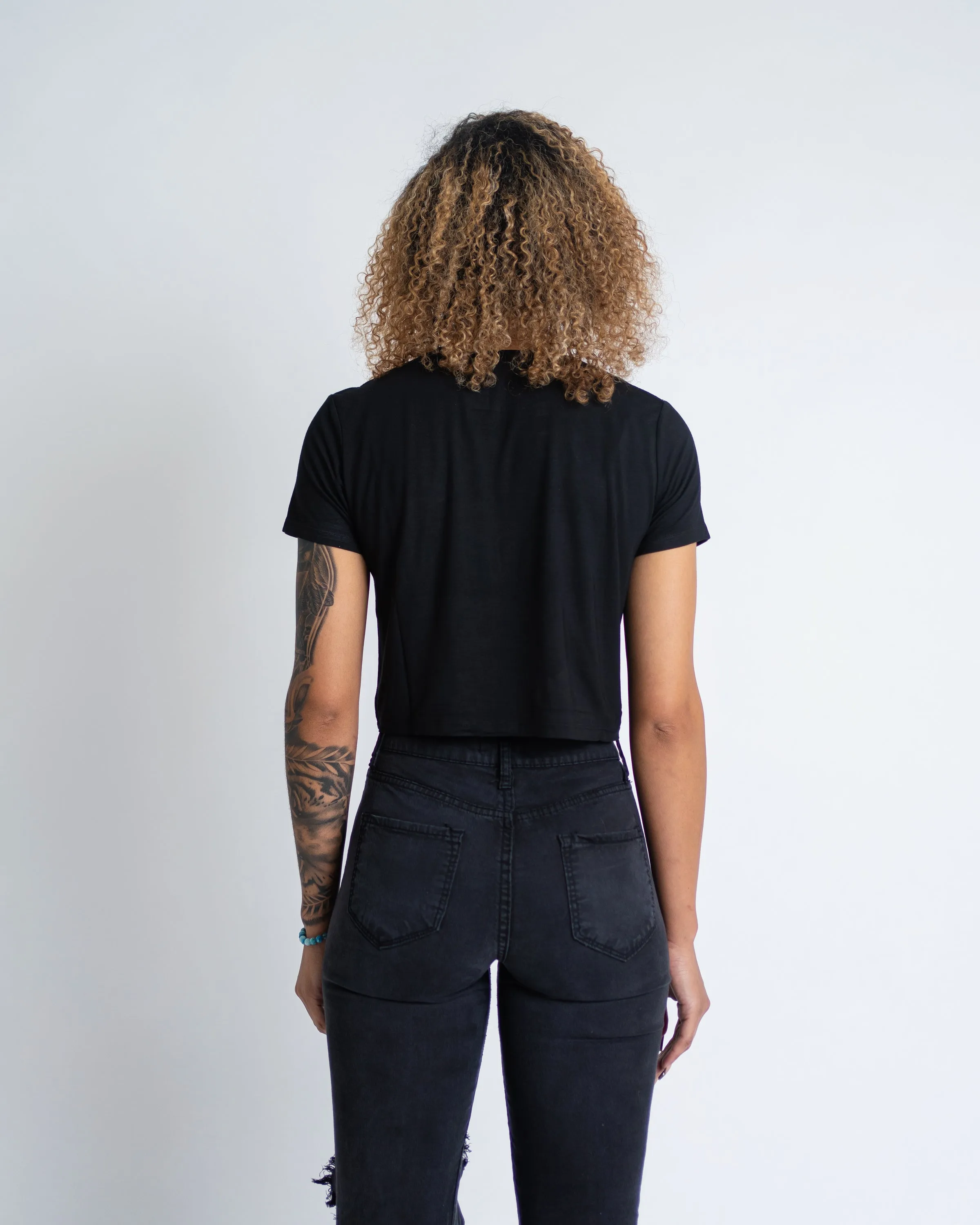 ZeroDistressFinish Street Style Trend Super Soft Crop Top - Black Color Spectrum