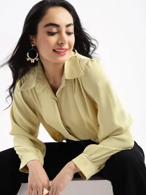 Holiday Outfit Style AllDay Comfort Women's Green Standard Boxy Opaque Casual Shirt