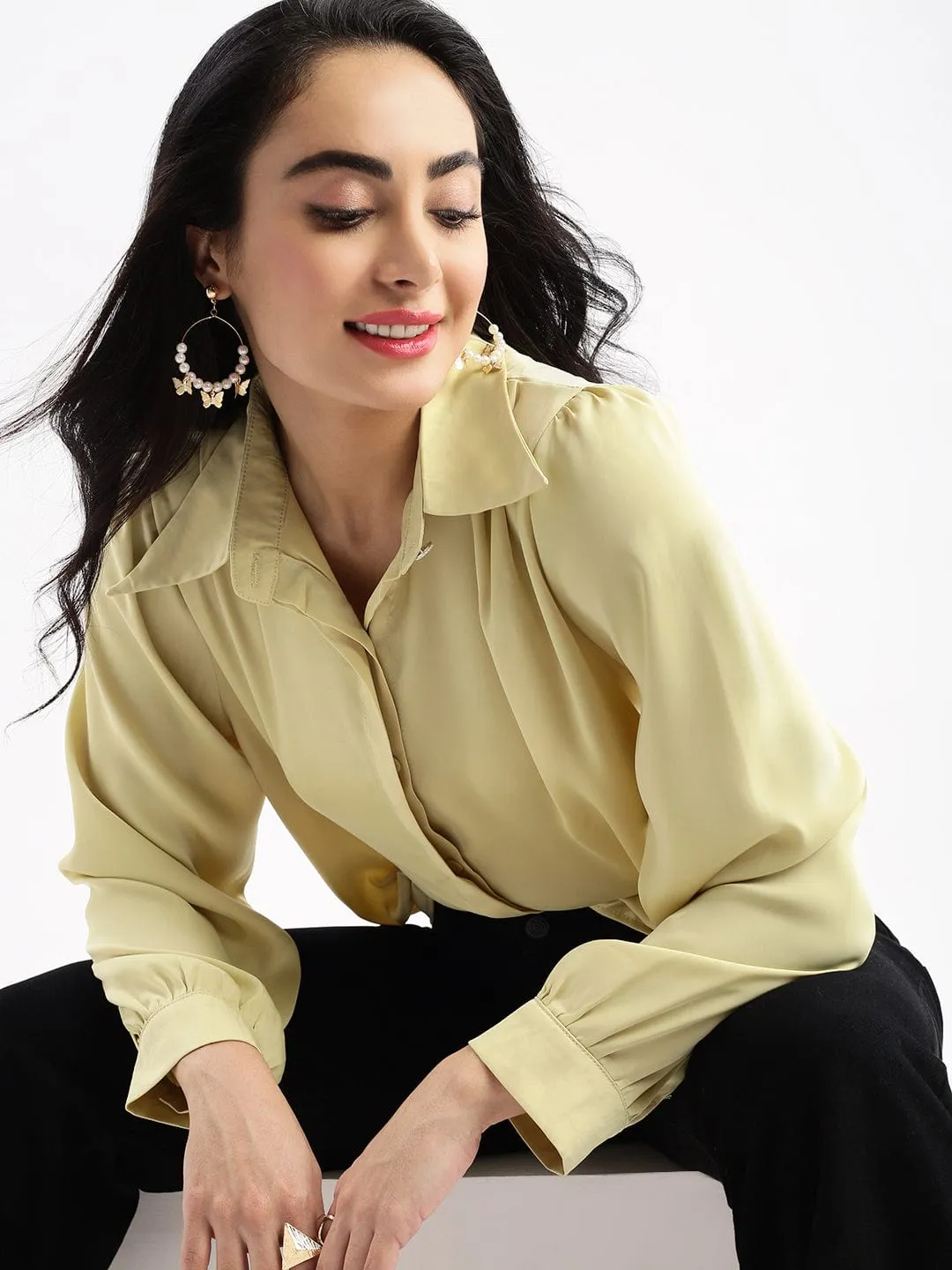 Holiday Outfit Style AllDay Comfort Women's Green Standard Boxy Opaque Casual Shirt