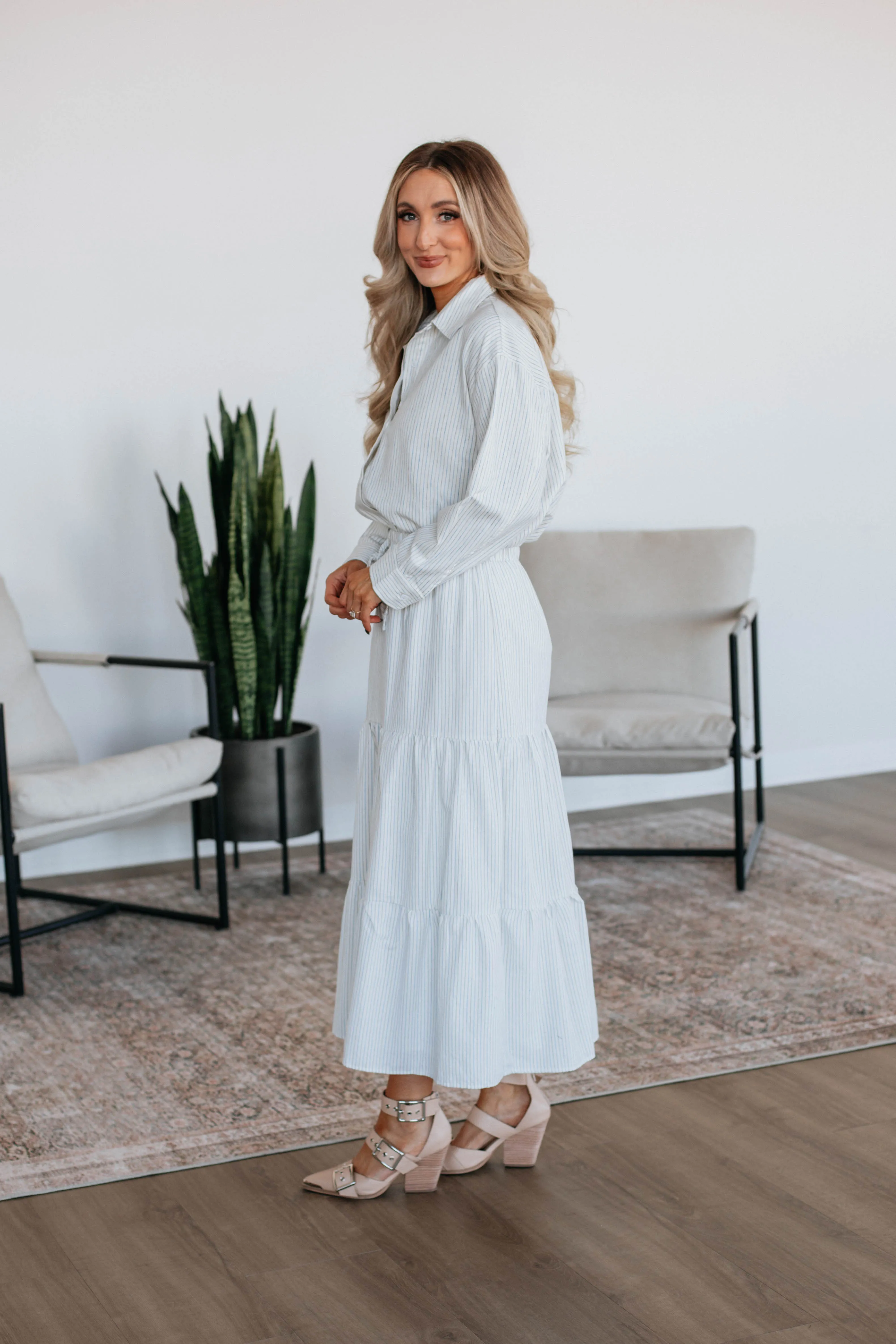 Sylvey Striped Skirt Velvet Finish Button Details