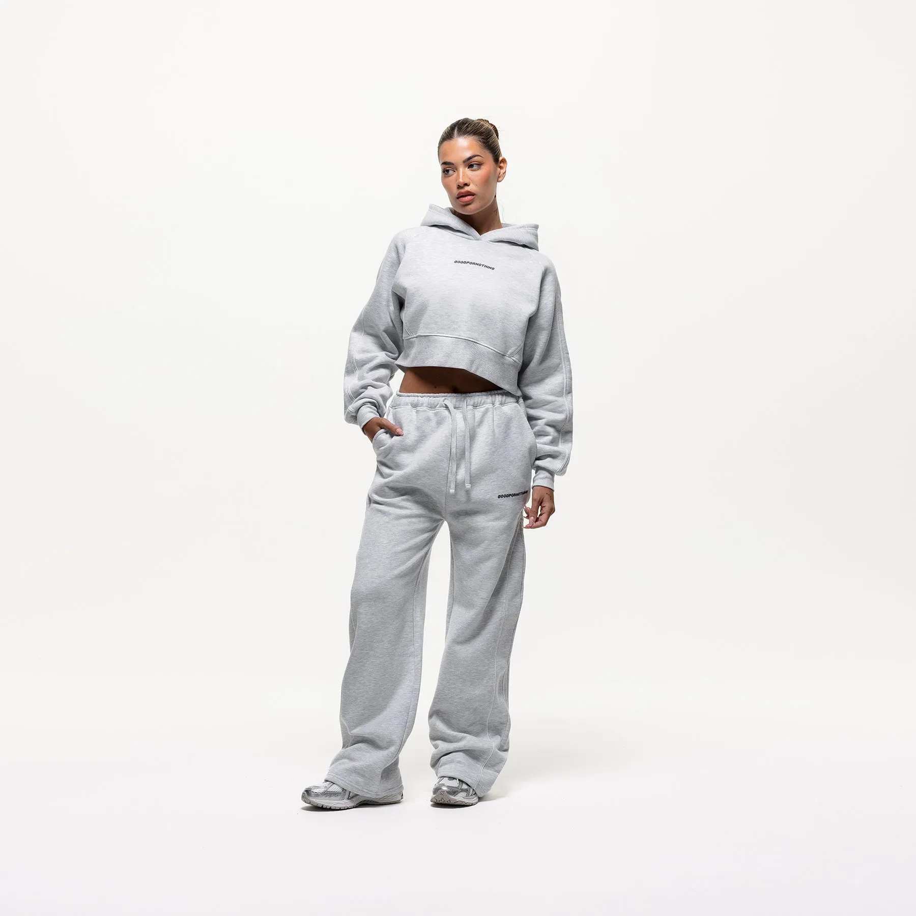 Everyday Look Outline Grey Marl Cropped Hoodie (Final Sale)