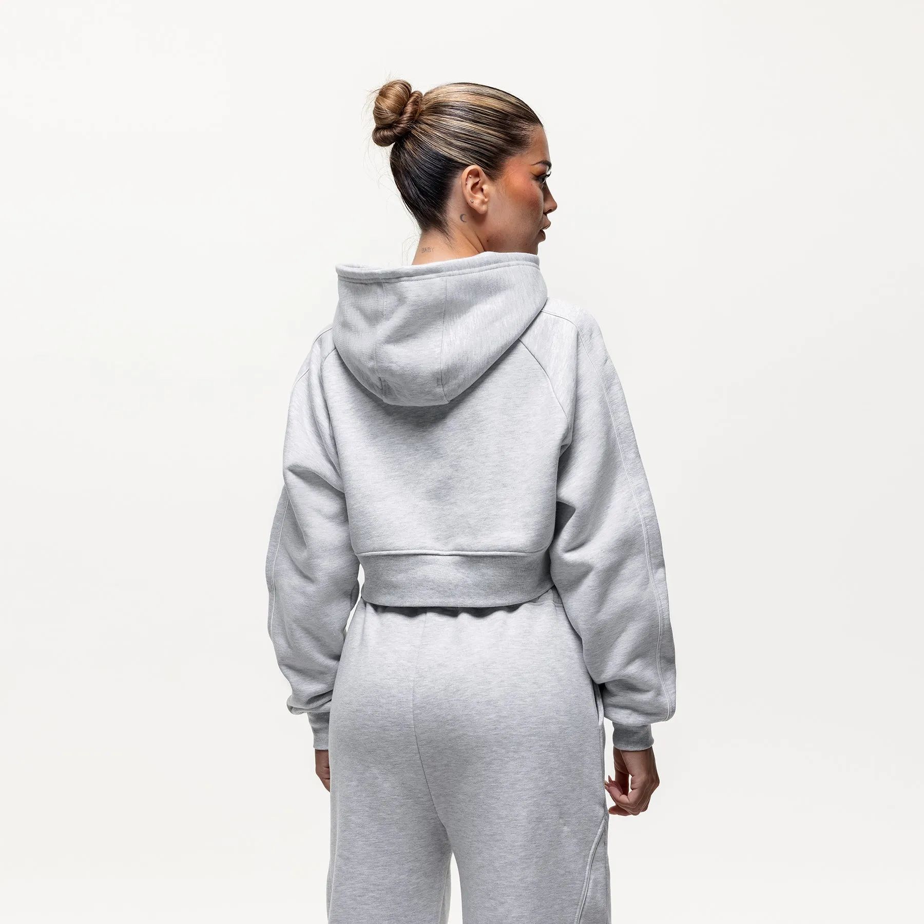 short sleeves right for running Outline Grey Marl Cropped Hoodie (Final Sale)