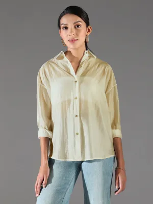 Classic Cut Cozy Waistband Women's Green Solid Oversized Shirt