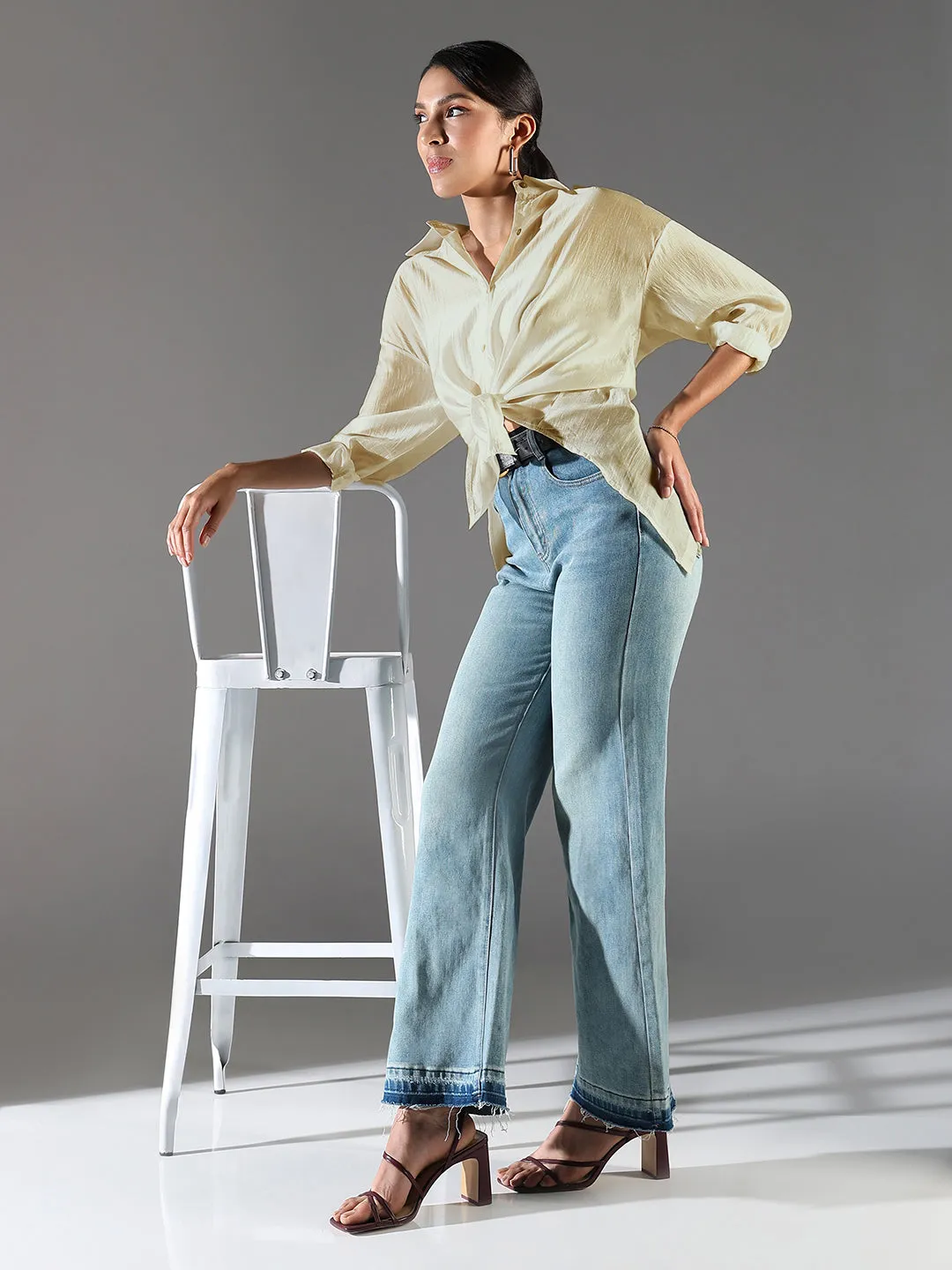 Women's Green Solid Oversized Shirt LowImpactDye