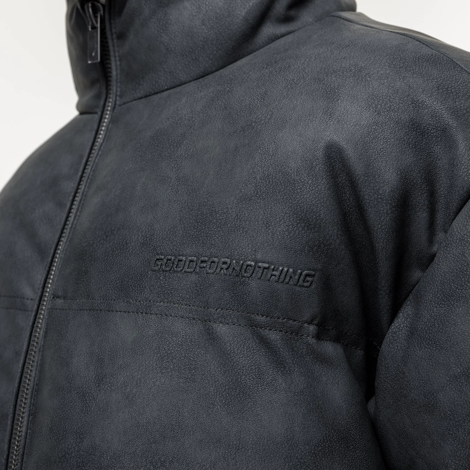 Ergonomic Seams Classic Ribbed Cuffs Vintage Black Leather Puffer Coat