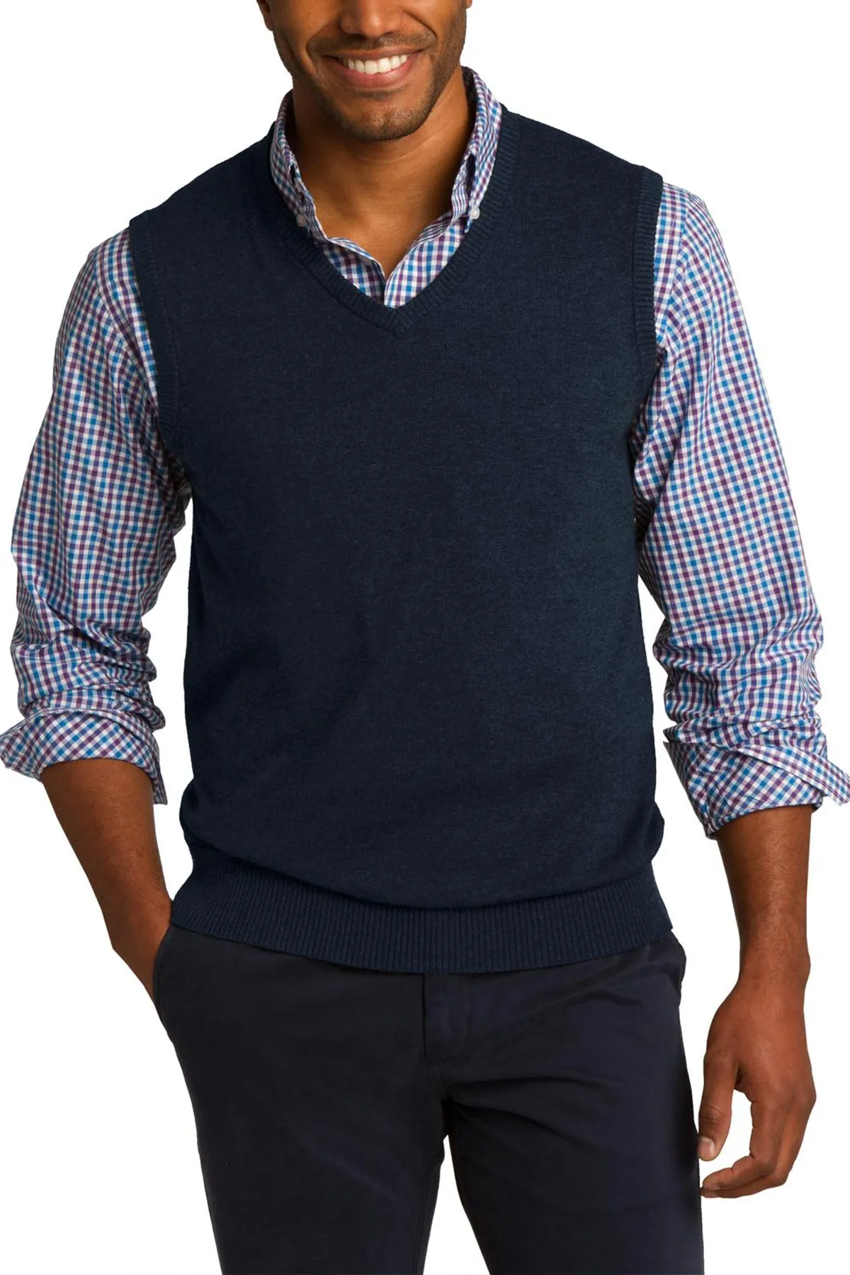 JustBlanks Men's Sleeveless Rib Knit V-Neck Sweater Vest Soft Touch