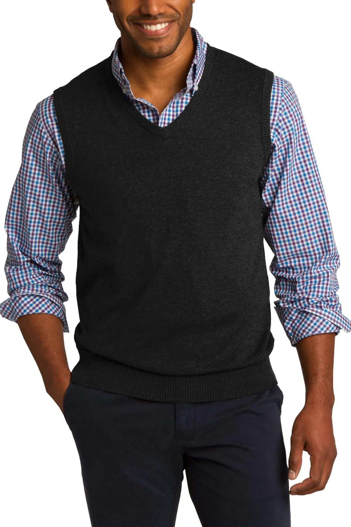 Thermal Air Pocket Reinforced Hem JustBlanks Men's Sleeveless Rib Knit V-Neck Sweater Vest