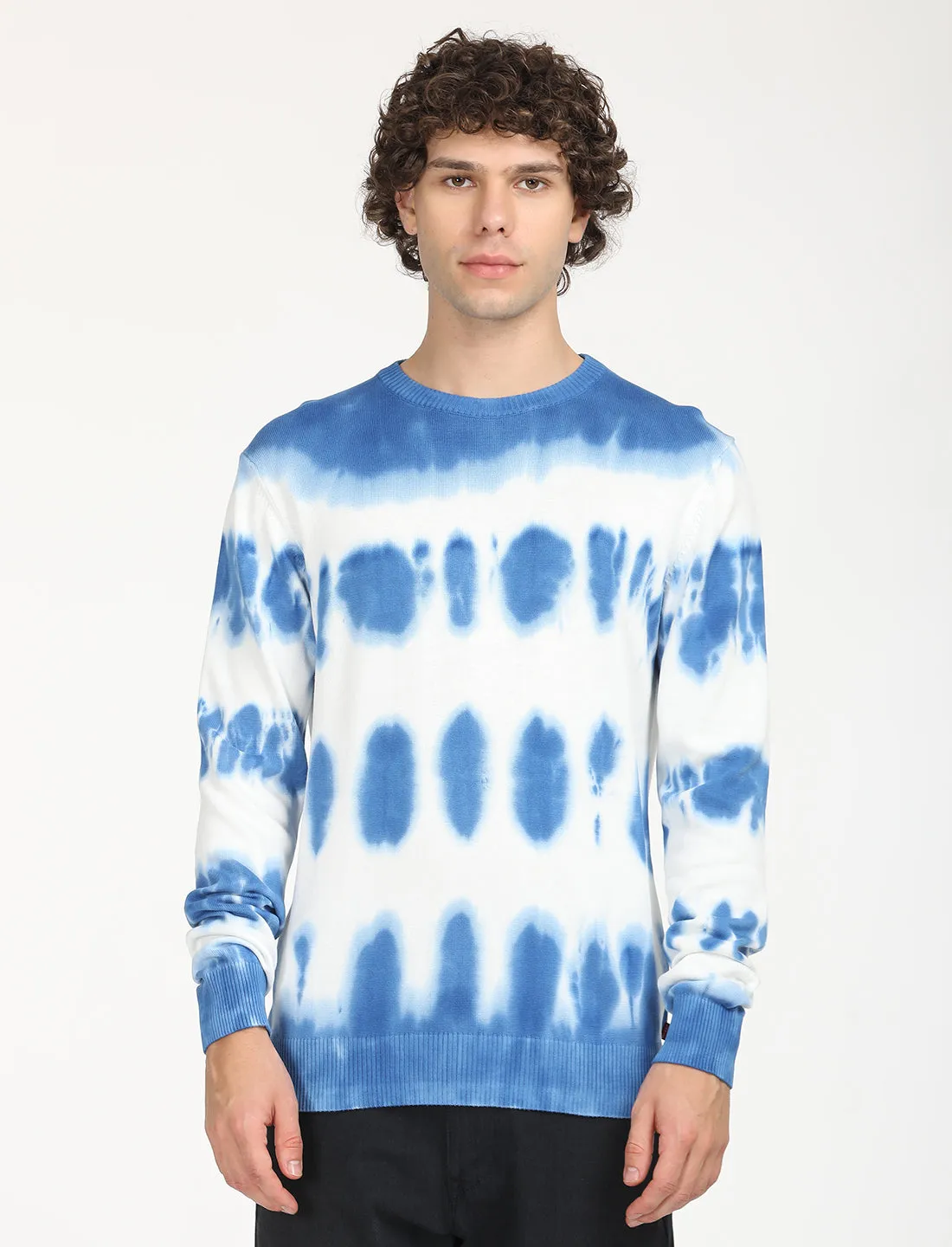 Chill Weather LowImpact Knitting Men's Tie-Dye Blue Crew Neck Sweater