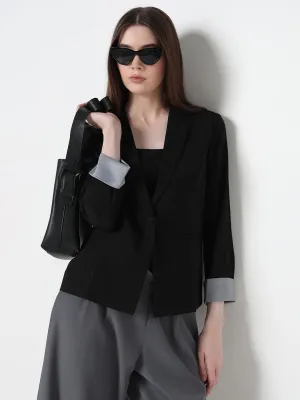 Flexible Mobility Cold Ready Look Women's Black Single Breasted Pin stripe Blazer with Contrast Cuff