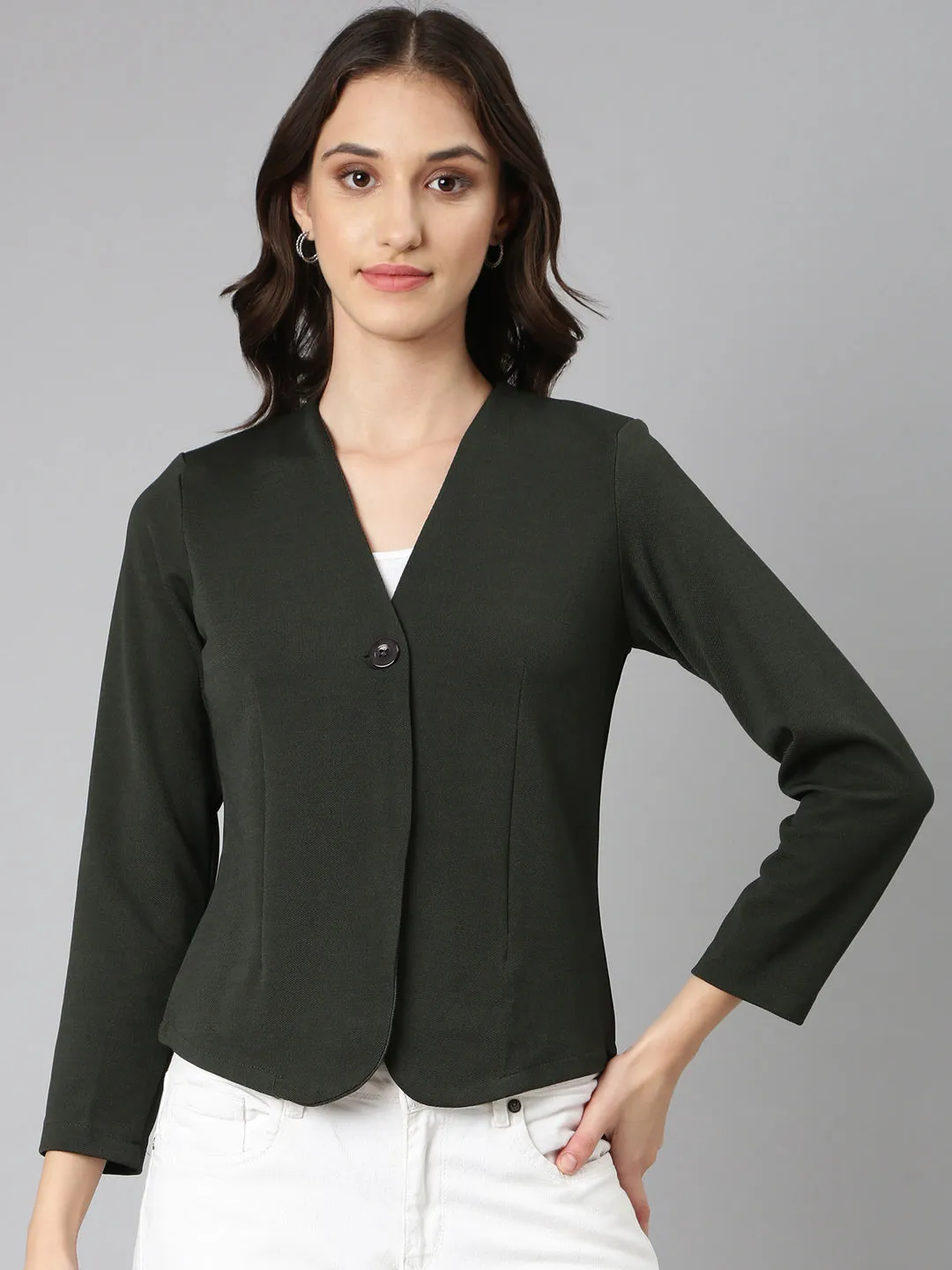 Frictionless Lining Temperature Regulating Tech Women's Olive Solid Blazer