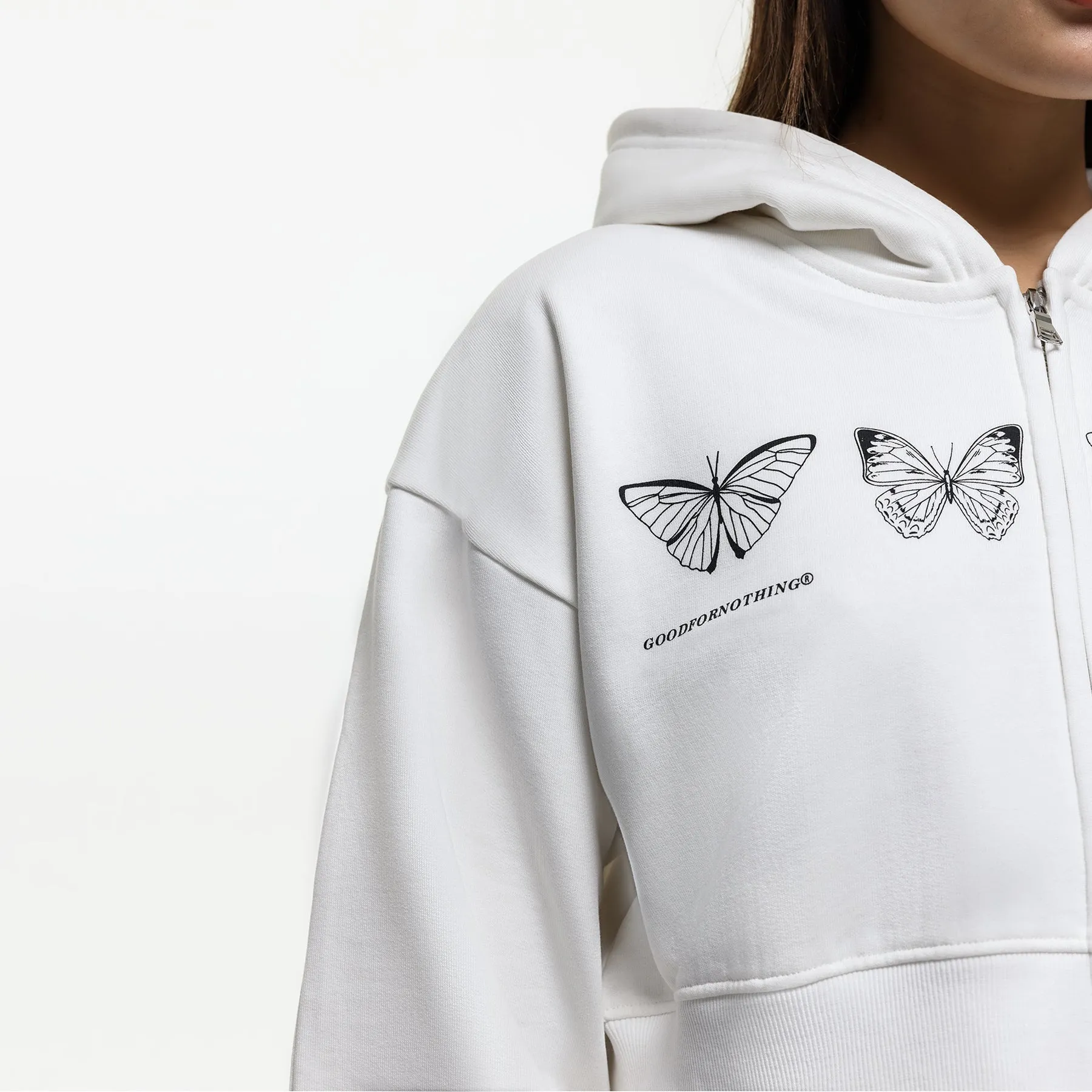 Chic Design Minimalist Style Metamorphosis White Zip Hoodie (Final Sale)