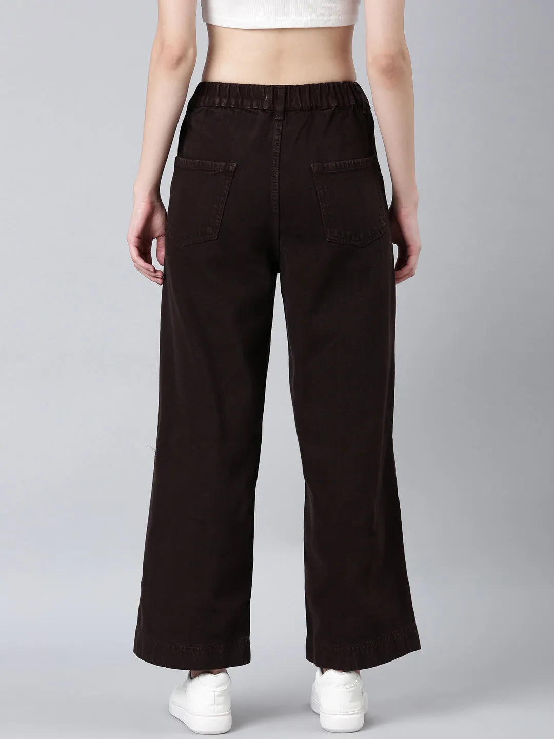 Neutral Fabric Elegant Minimalist Outdoor Adventure Women's Brown Wide Leg Mid-Rise Acid Wash Denim Jeans