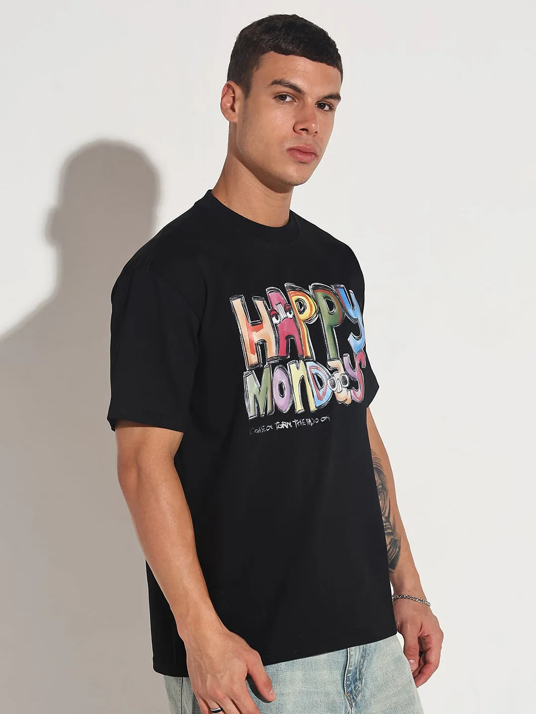 Men's Typography Black Graphic Printed  Round Neck T-Shirt MicroPiqueKnit discount offer