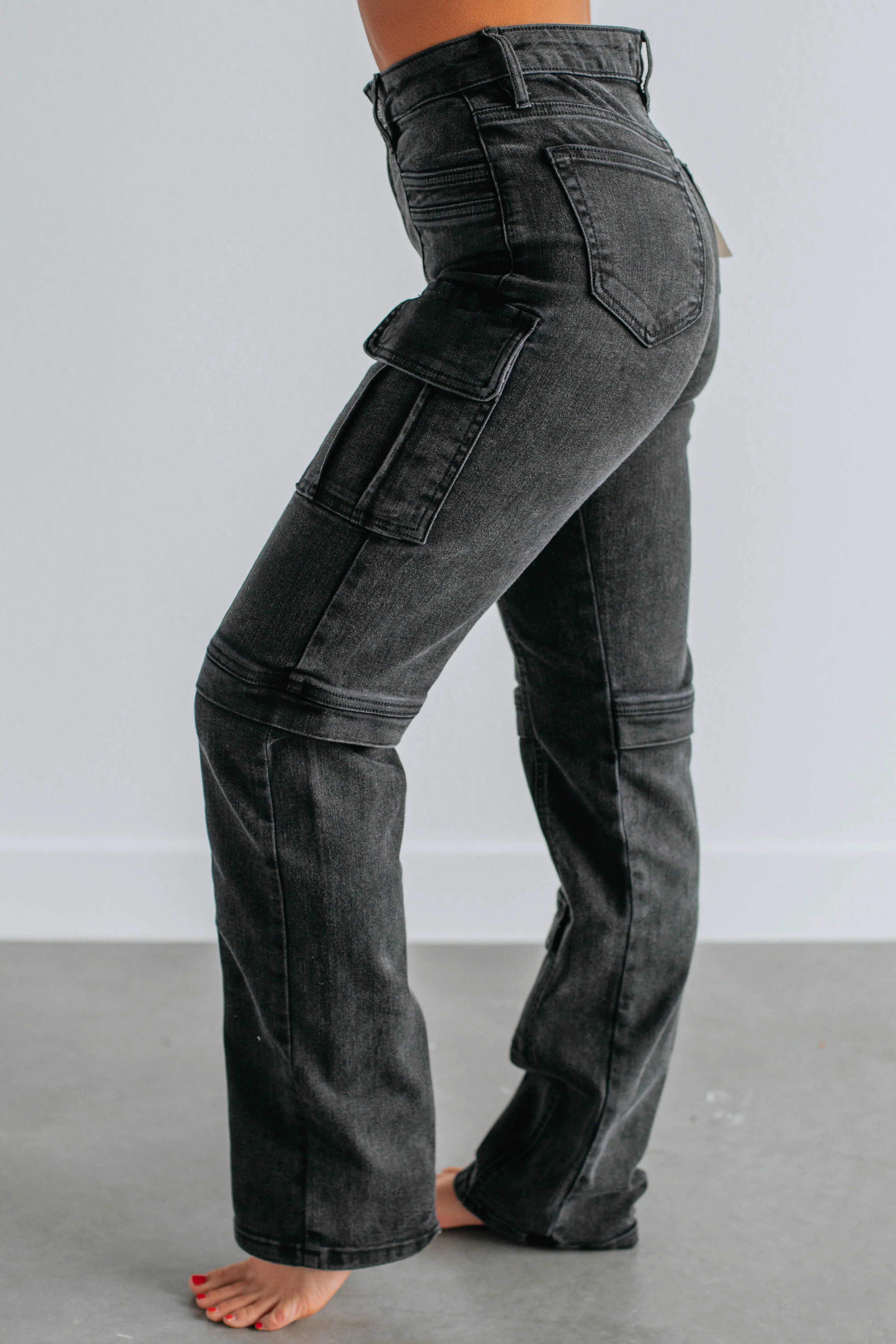 Minimalist Weekend Getaway Casual Tracey Hidden Cargo Jeans - Vintage Black