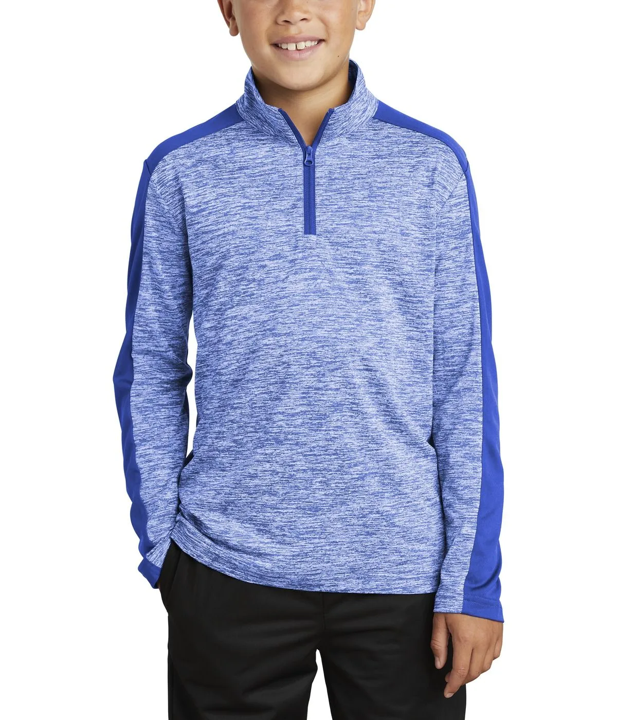 FadeResistant Color EcoConscious Production JustBlanks Youth Electric Heather Colorblock Quarter-Zip Pullover