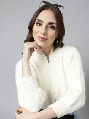 Women's Cream Hoody Crop Cardigan Thermochromic Fiber Applications Cozy Interior Fleece