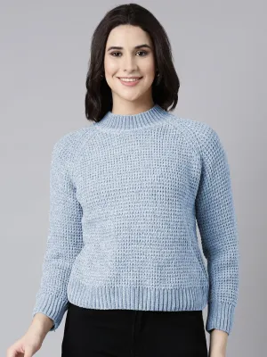 Interlock Knit Body Wardrobe Must Women's Blue Textured Knit Pullover Sweater