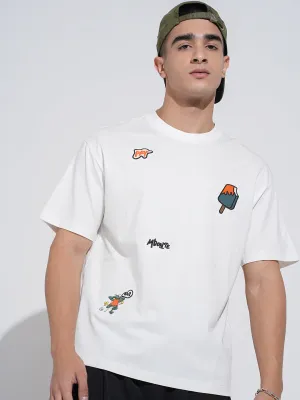 Comfort Fit Design Men's Graphic Print White Short Sleeves Round Neck Relaxed Fit T-Shirt