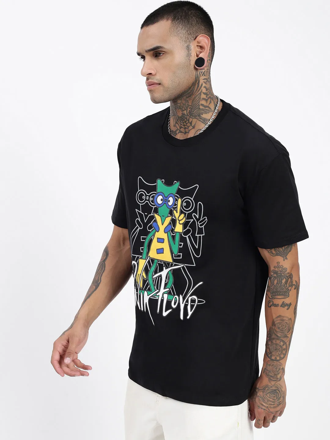 Men's Graphic Black Relaxed Fit T-Shirt Everyday Casual