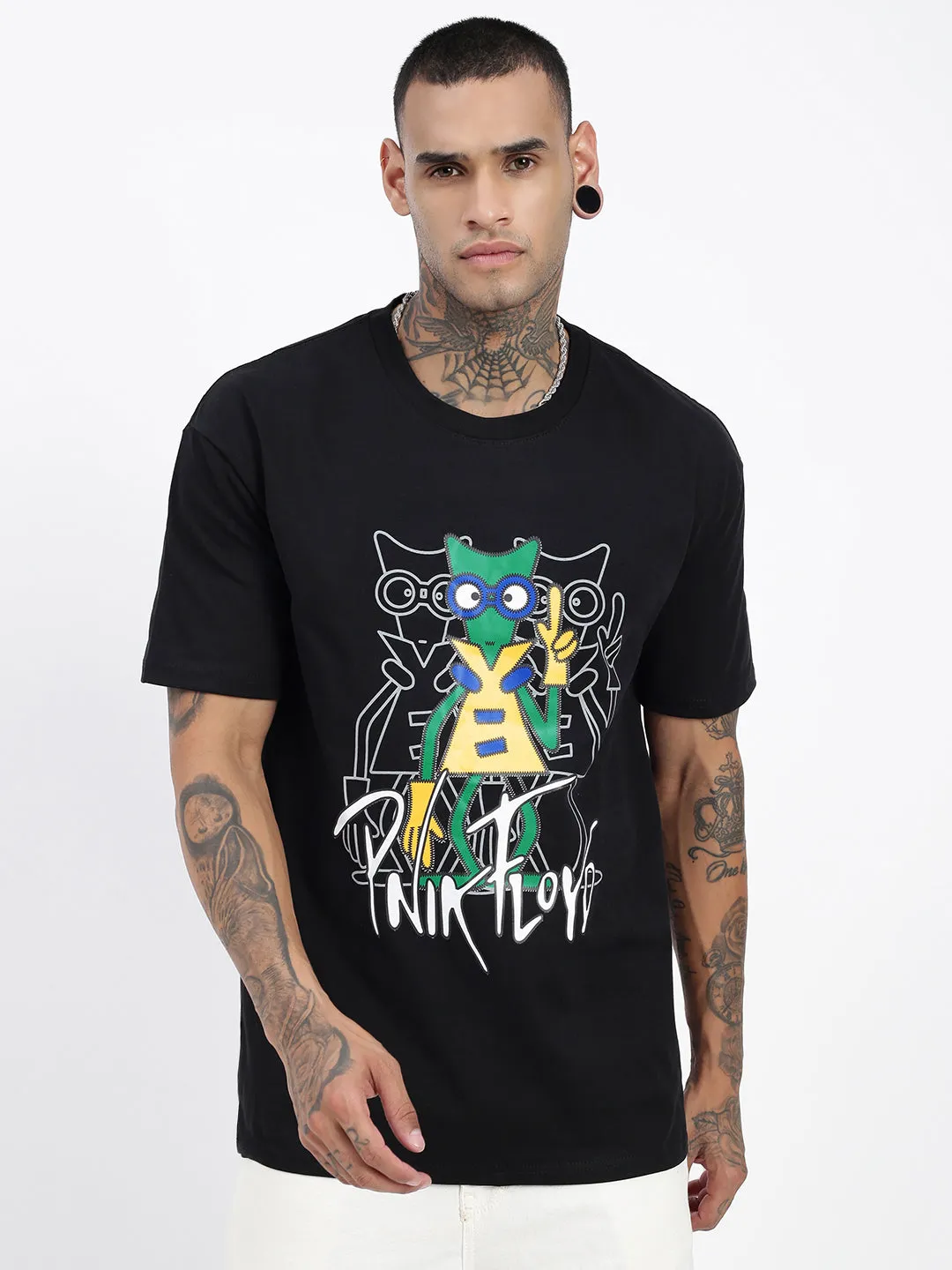 Anti-pilling Men's Graphic Black Relaxed Fit T-Shirt