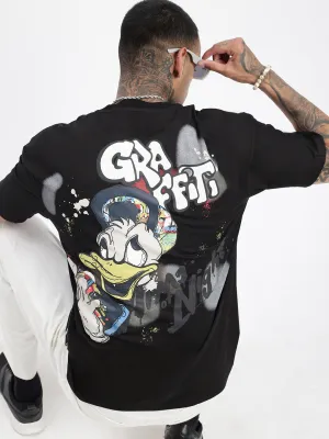 Pocket Detailing Men's Graphic Prints Black Relaxed Fit T-Shirt