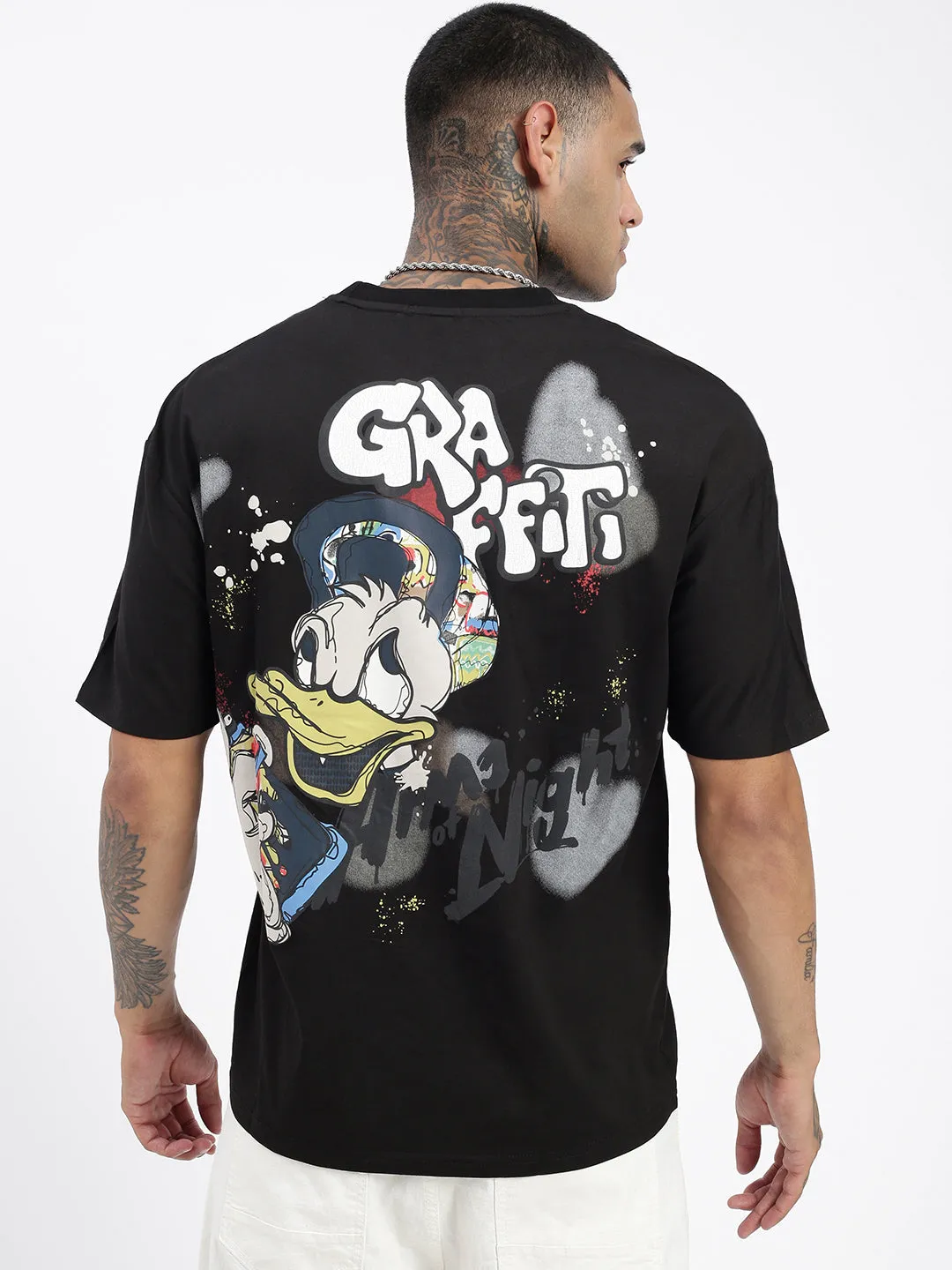 Men's Graphic Prints Black Relaxed Fit T-Shirt Wicking Interlock Knit Trendy Look