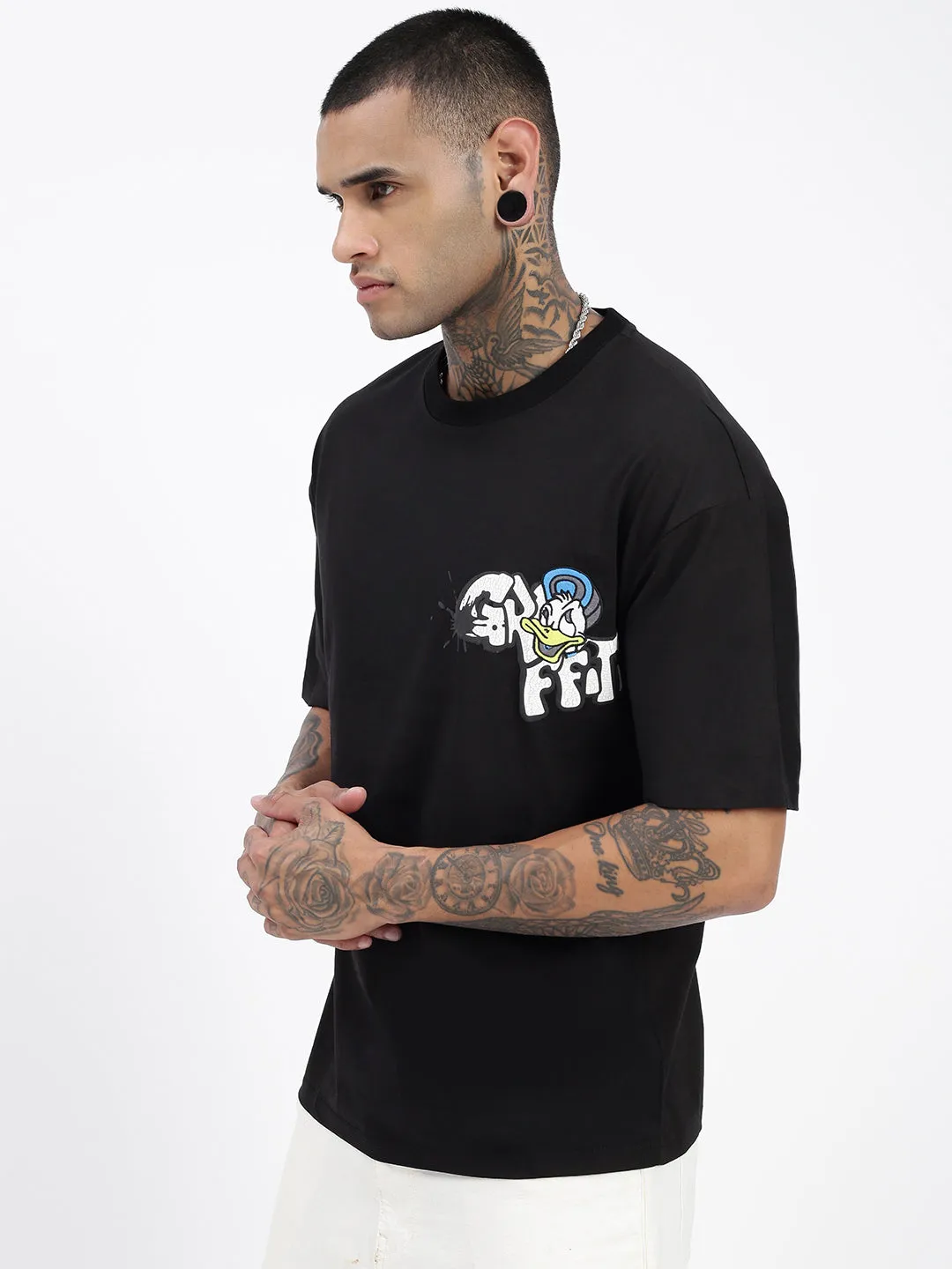 Sporty Style Wear Men's Graphic Prints Black Relaxed Fit T-Shirt