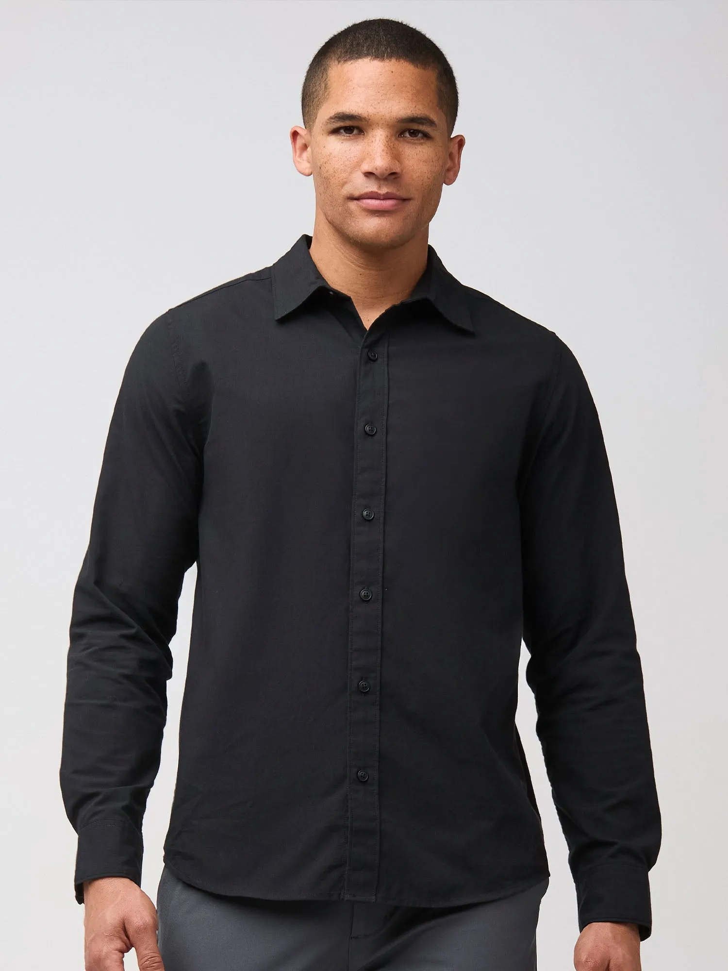 Black Long Sleeve Button Up Ethically Sourced Materials Trendy Vibes