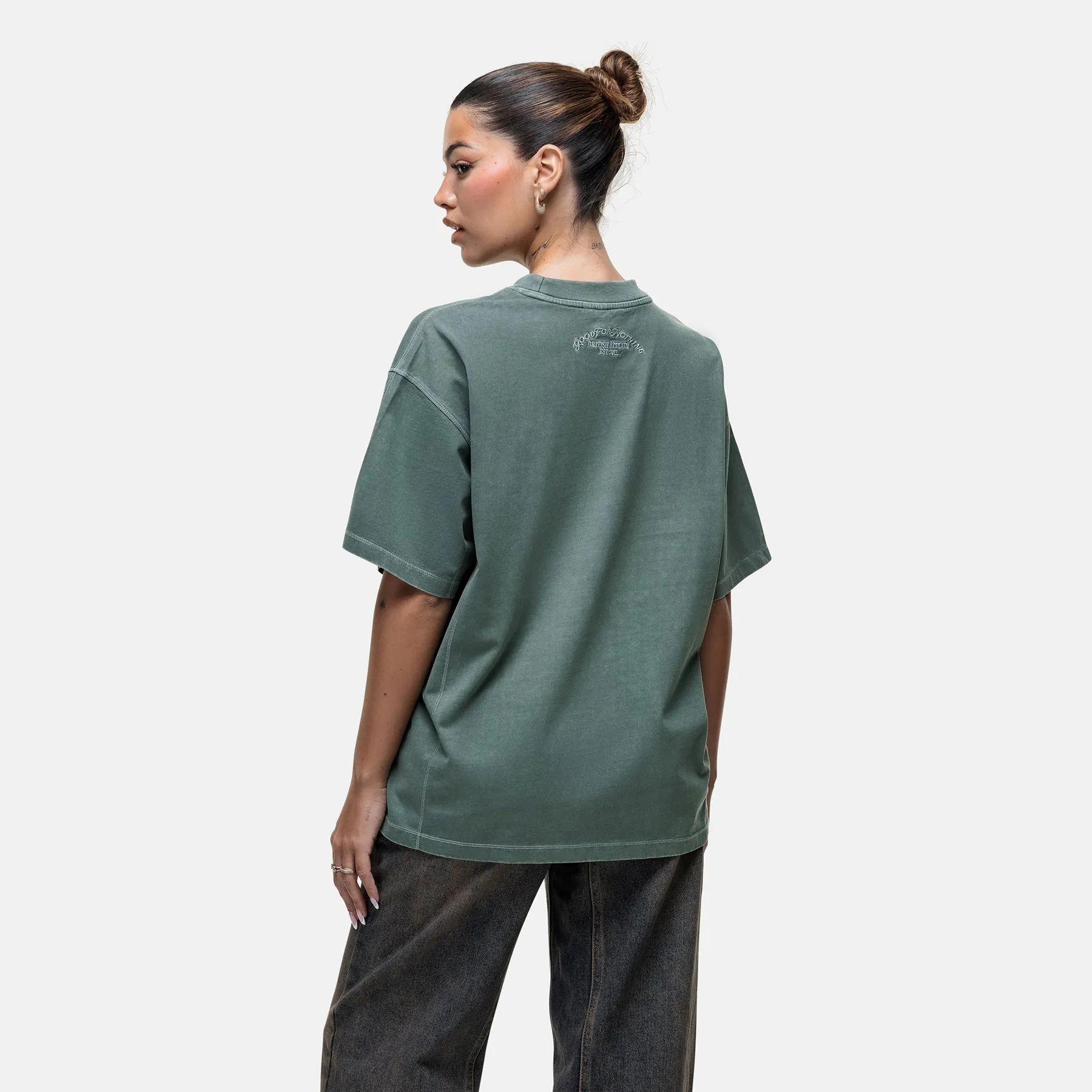 Overlock Washed Green T-shirt Summer Fashion