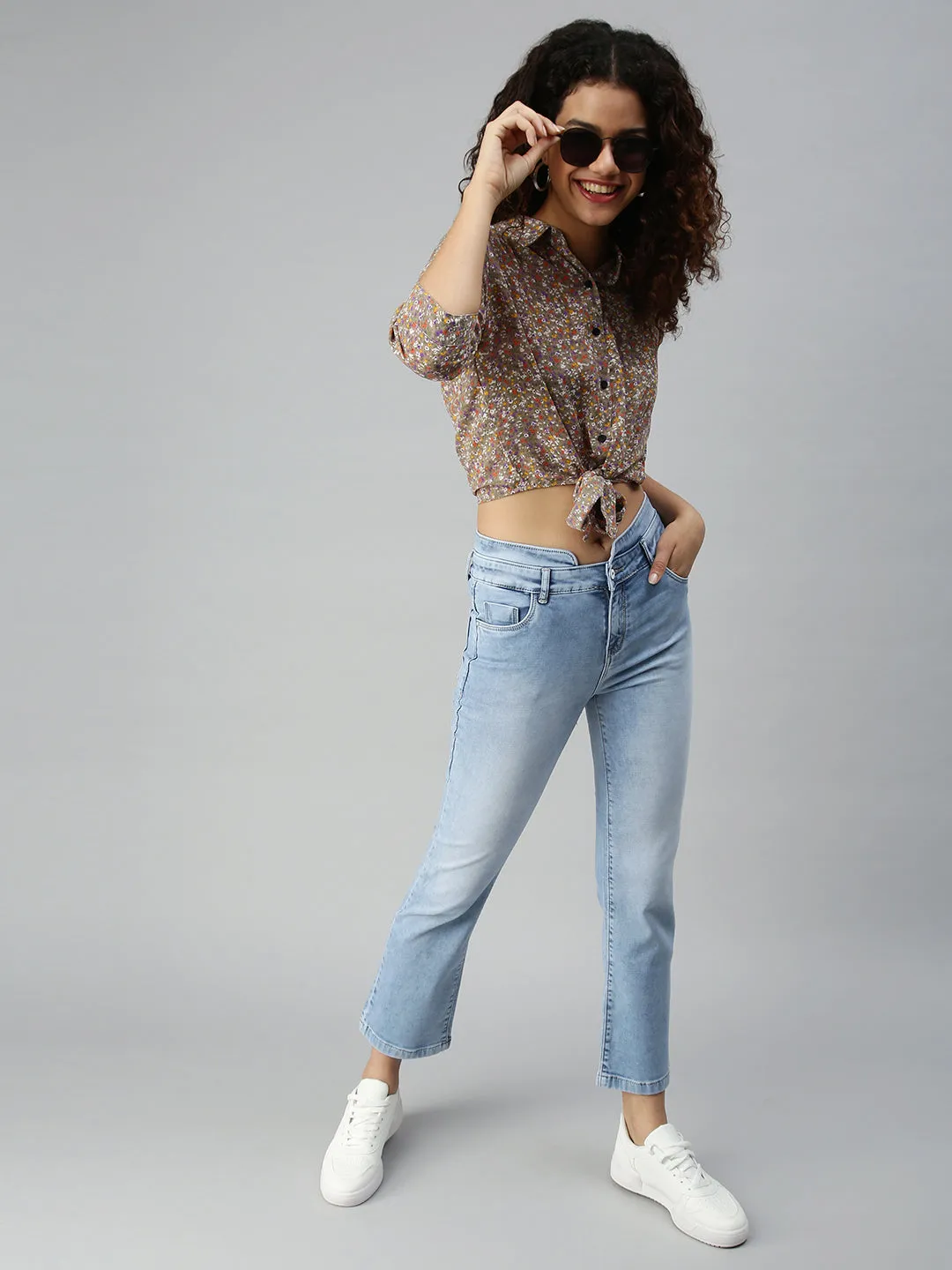 Neutral Choice Women's Blue Straight Fit High-Rise Heavy Fade Stretchable Jeans