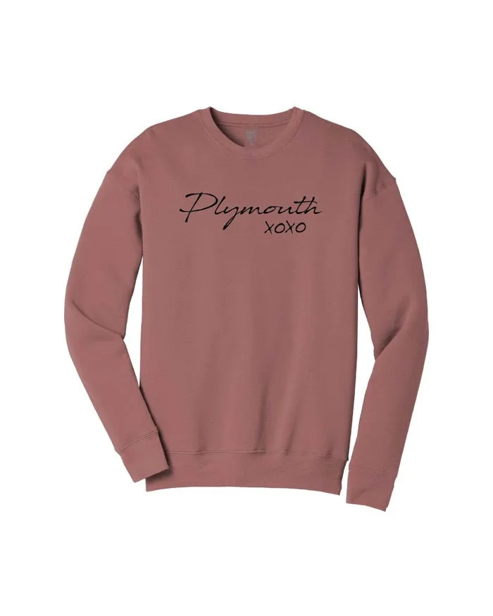 Beach Cover Sporty Layer Ink Detroit Plymouth XOXO Crewneck Sweatshirt - Mauve