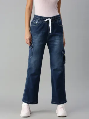 Always Fits Well Smooth Breathable Women's Blue Wide Leg High-Rise Low Distress Heavy Fade Stretchable Jeans