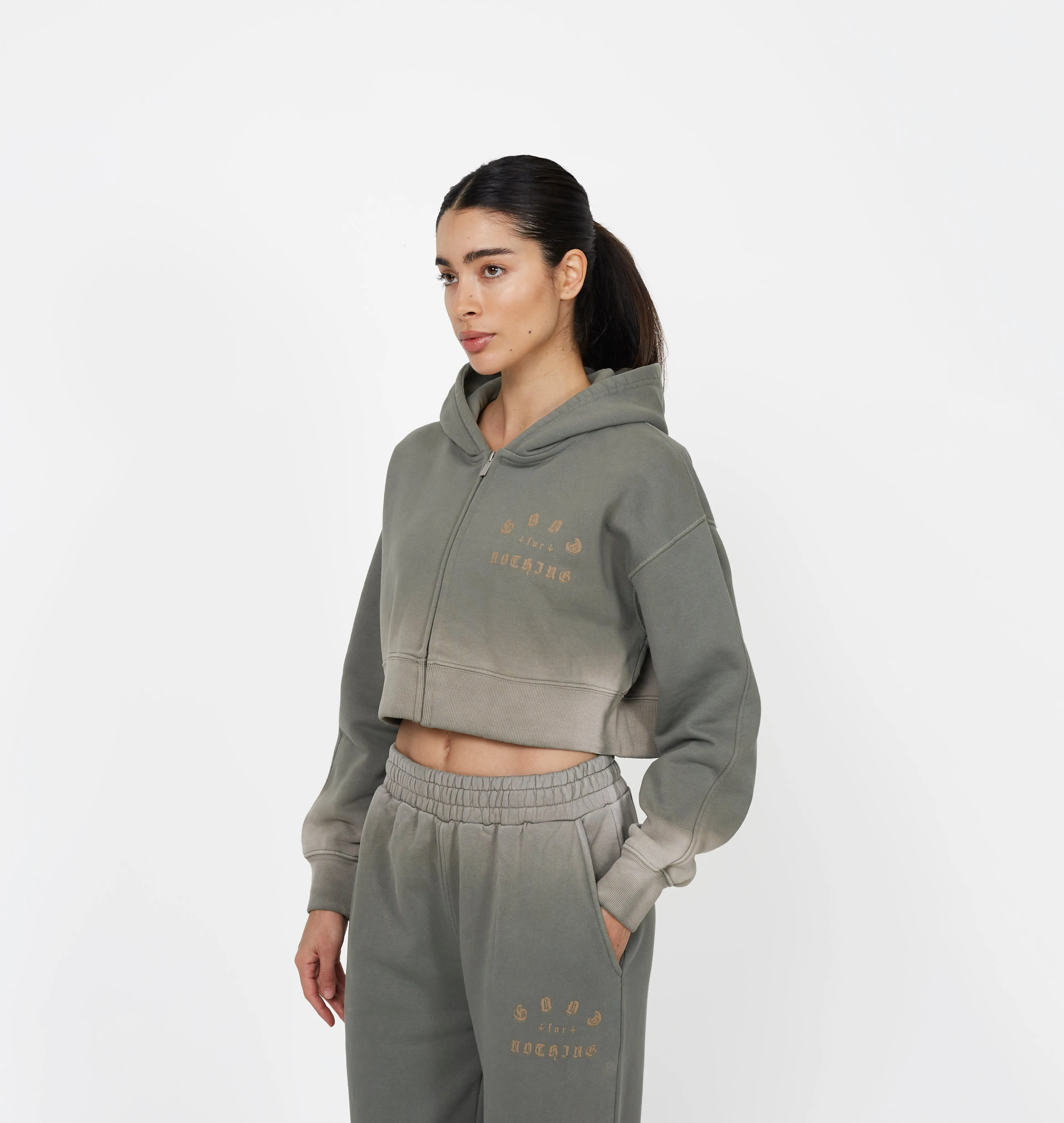 Sprayed Cali Green Crop Zip Hoodie Simple Comfort