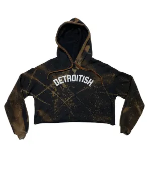 Ink Detroit - Detroitish Reverse Dyed Fleece Crop Hoodie - Black comfortable top