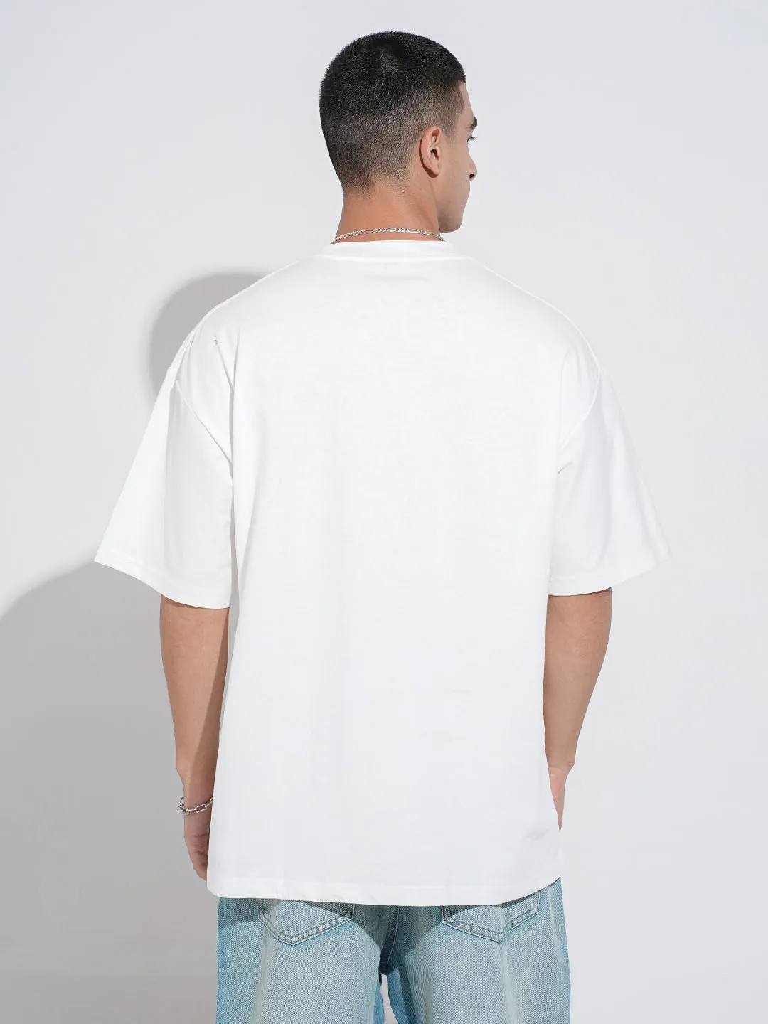 Summer Fashion Relaxed Fit Men's Graphic Print White Short Sleeves Round Neck Oversized T-Shirt