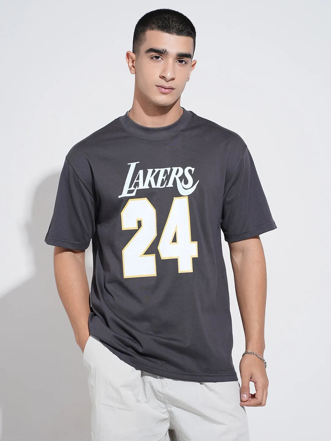 Men's Typography Grey Short Sleeves Round Neck Relaxed Fit T-Shirt Casual Design Streetwear