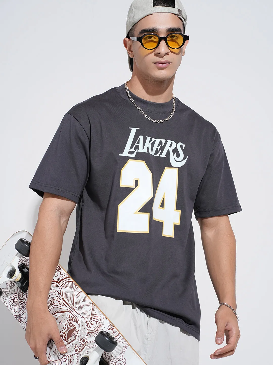 Sport Flex Men's Typography Grey Short Sleeves Round Neck Relaxed Fit T-Shirt