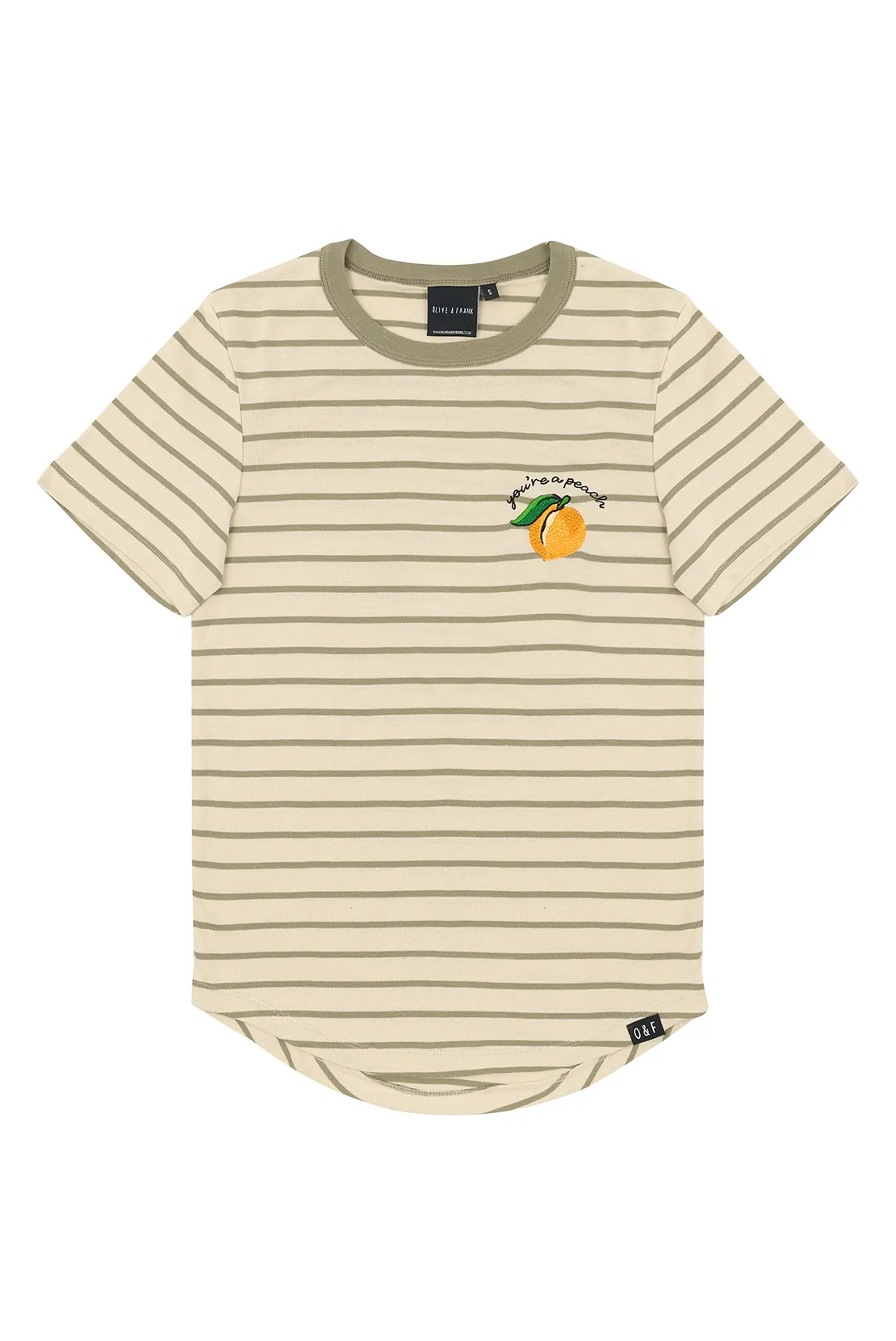 O&F You're a Peach Embroidered Short Sleeve Breton Tee Breathable Fit Wear Everyday Look Wear