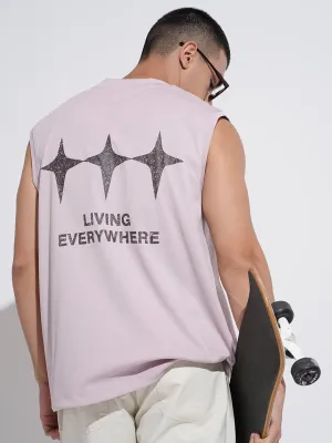 Scoop neck Smart Fit Men's Graphic Print Lavender Sleeveless Round Neck Relaxed Fit T-Shirt