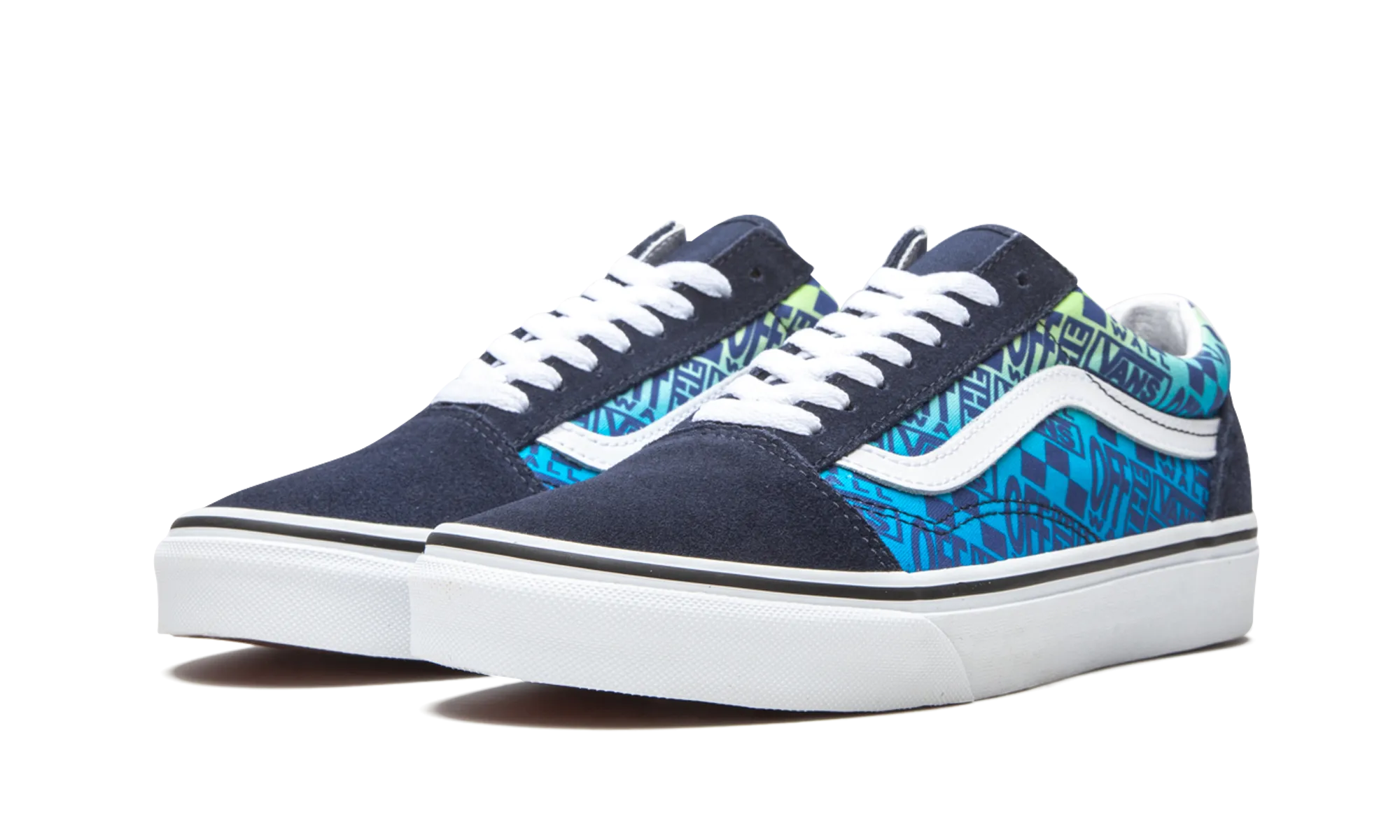 Old Skool "Off the Wall Logos - Blue" Coastal vibe Comfort footbed