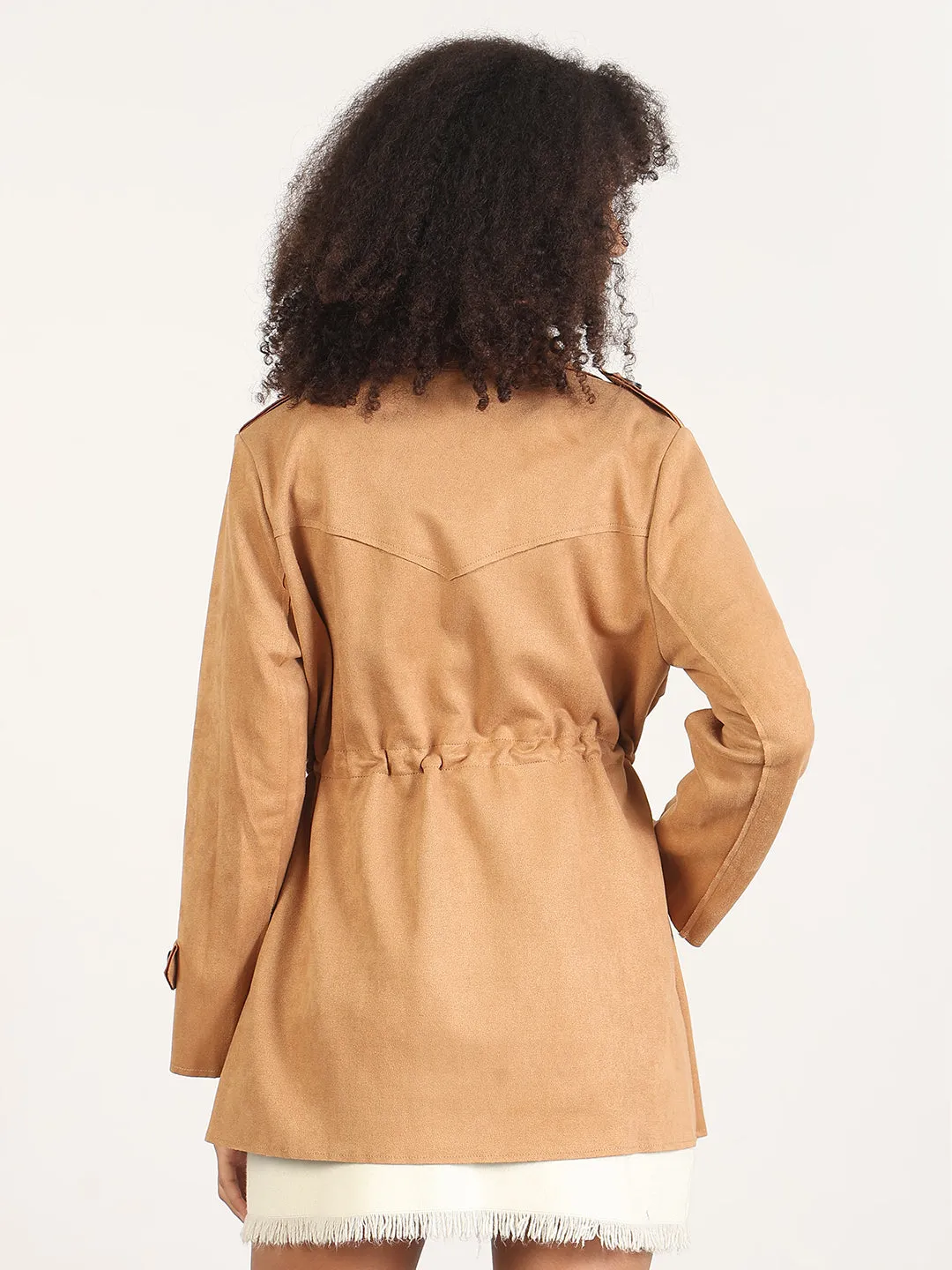 Glow In Dark Trims All Day Comfort Women's Solid Brown Lapel Collar Trench Coat