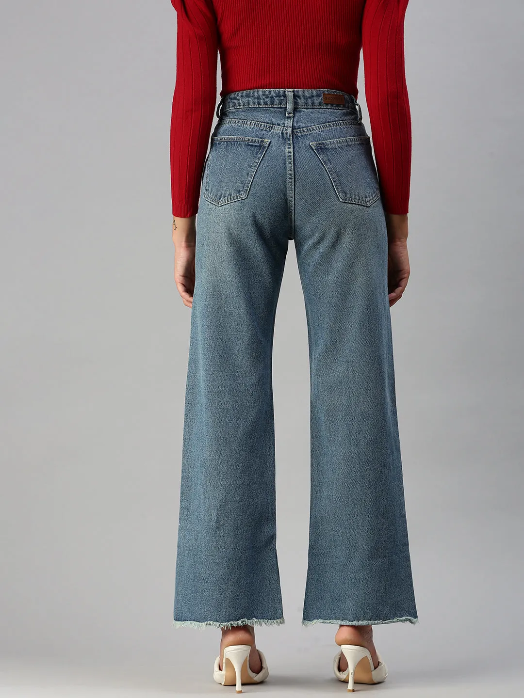 Women's Blue Wide Leg High-Rise Light Fade Denim Jeans All Round Fit Always Ready