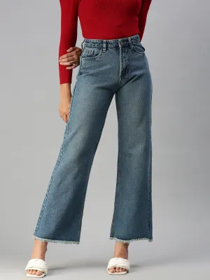 Women's Blue Wide Leg High-Rise Light Fade Denim Jeans Earthy Streetwear Fan Nature Lover